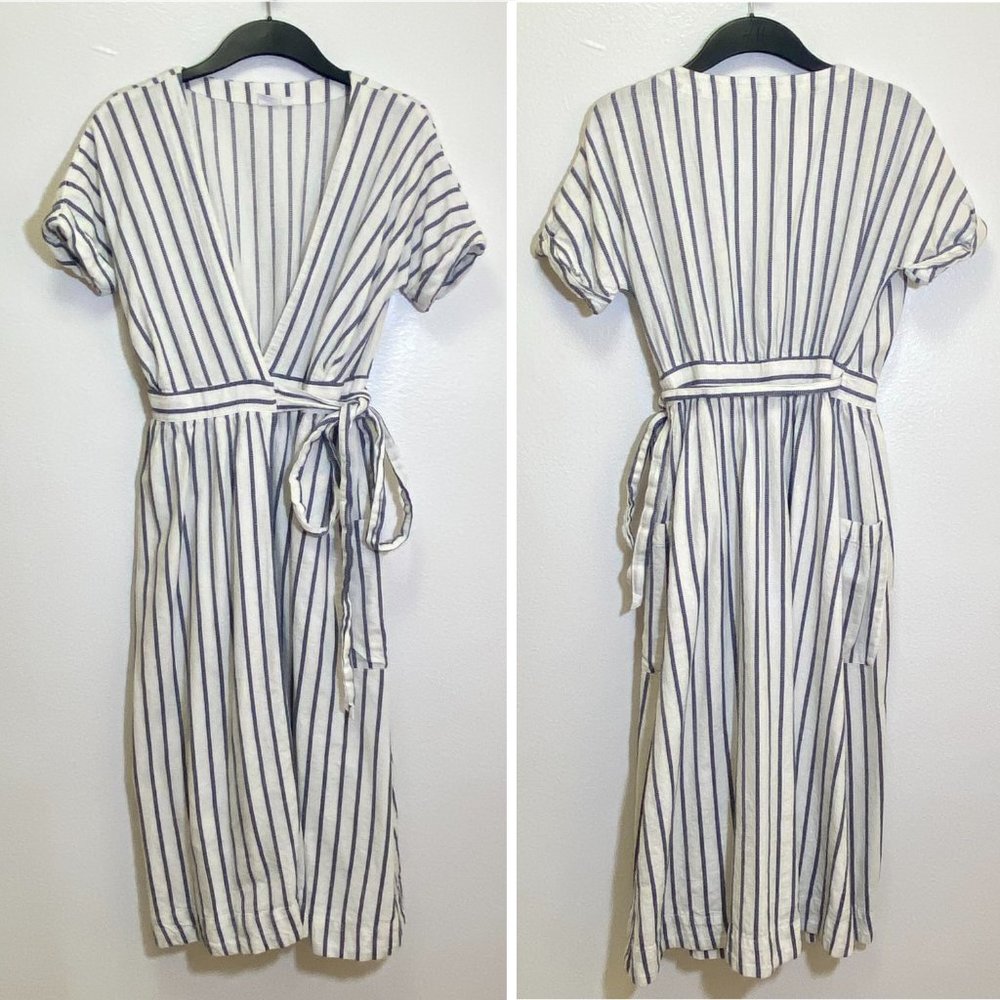 GAP - linen blend true wrap midi dress with pockets